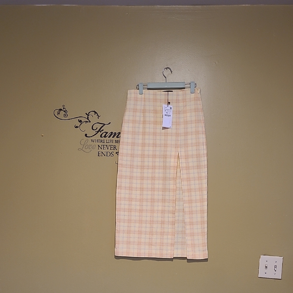 Zara High Front Plaid Yellow Skirt
